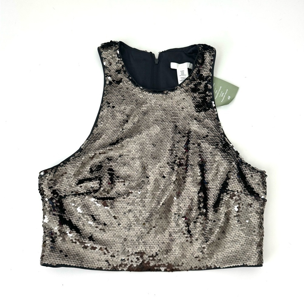 NEW H&M Sequin Sleeveless Crop Top - Silver Size M Party